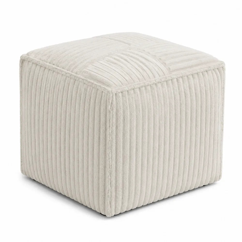 Square Corduroy Ottoman Beige Fabric 40cm x 40cm x 40cm
