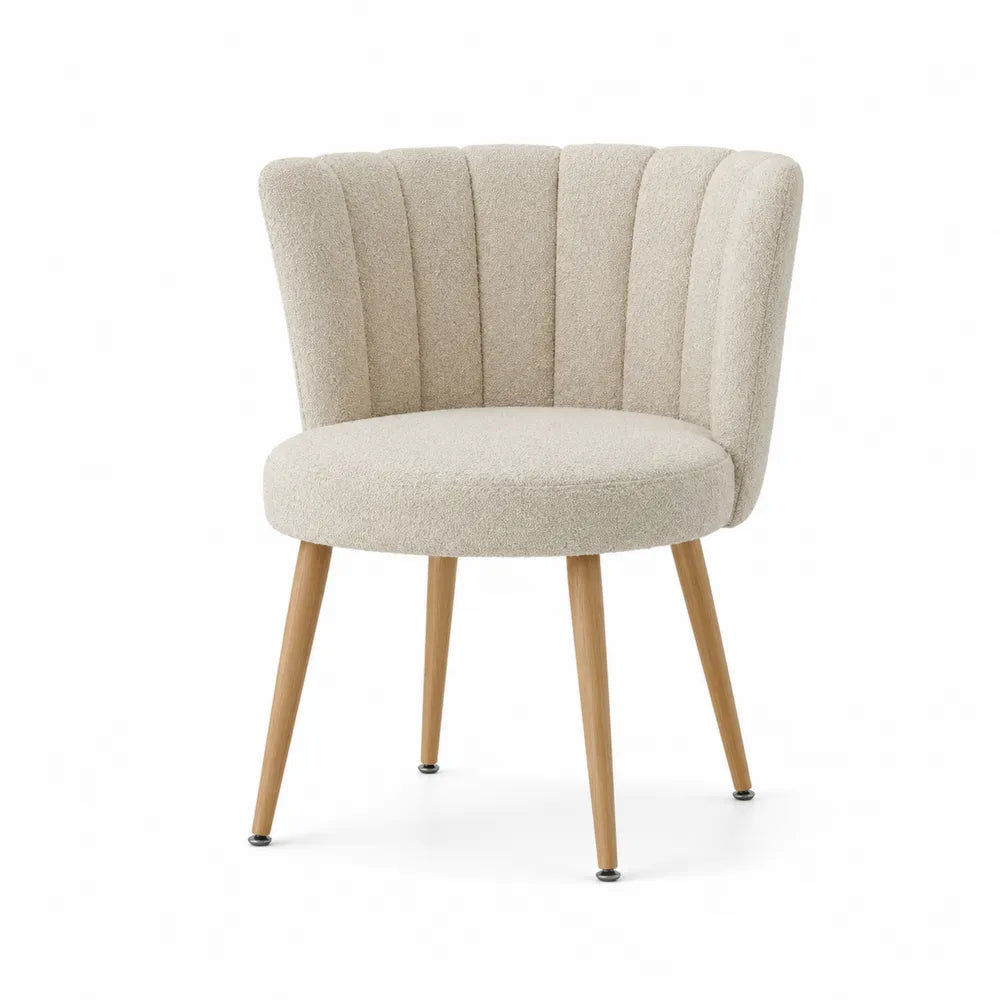Beige Upholstered Fabric Chair with Wooden Legs