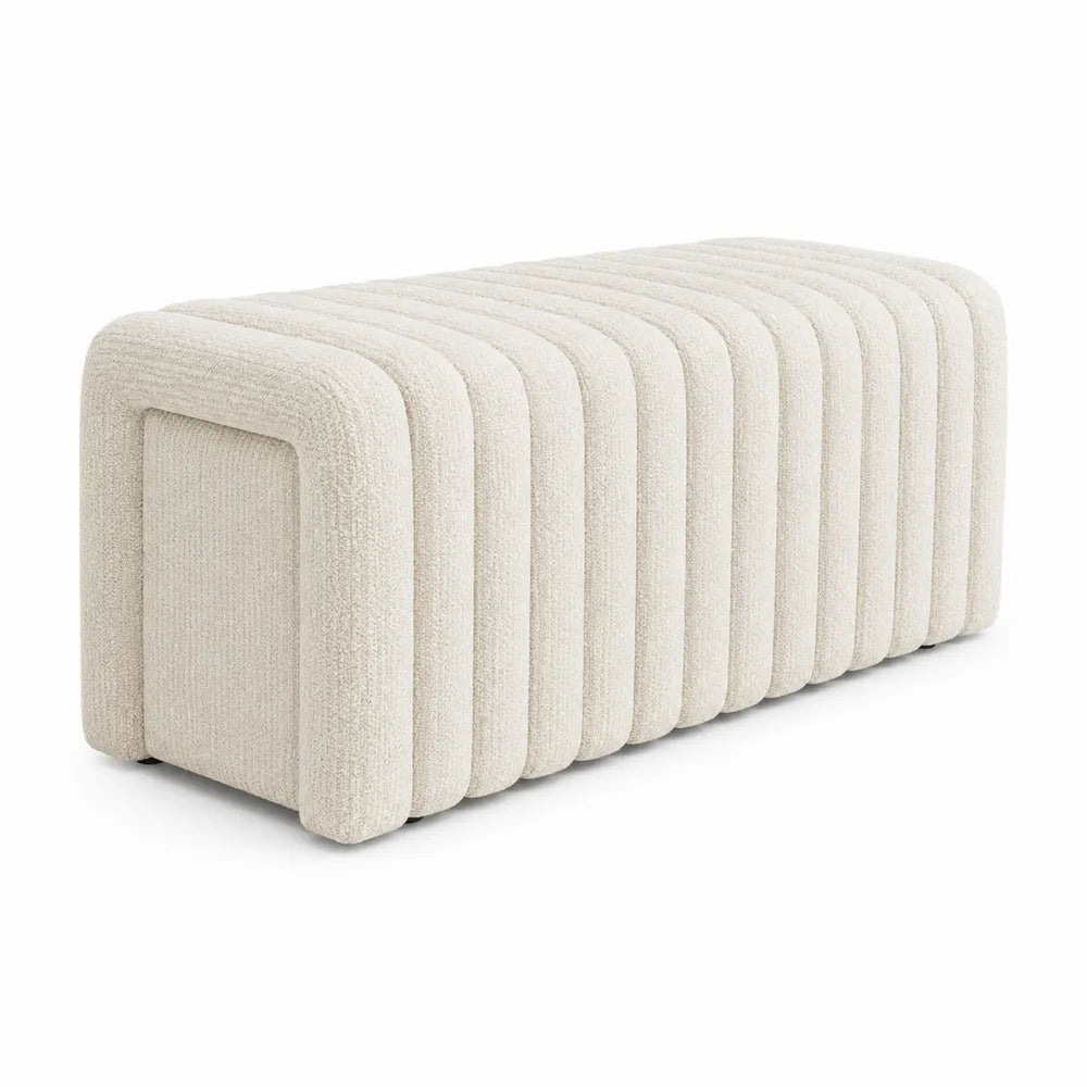 Cream Bouclé Fabric Upholstered Bench 120cm
