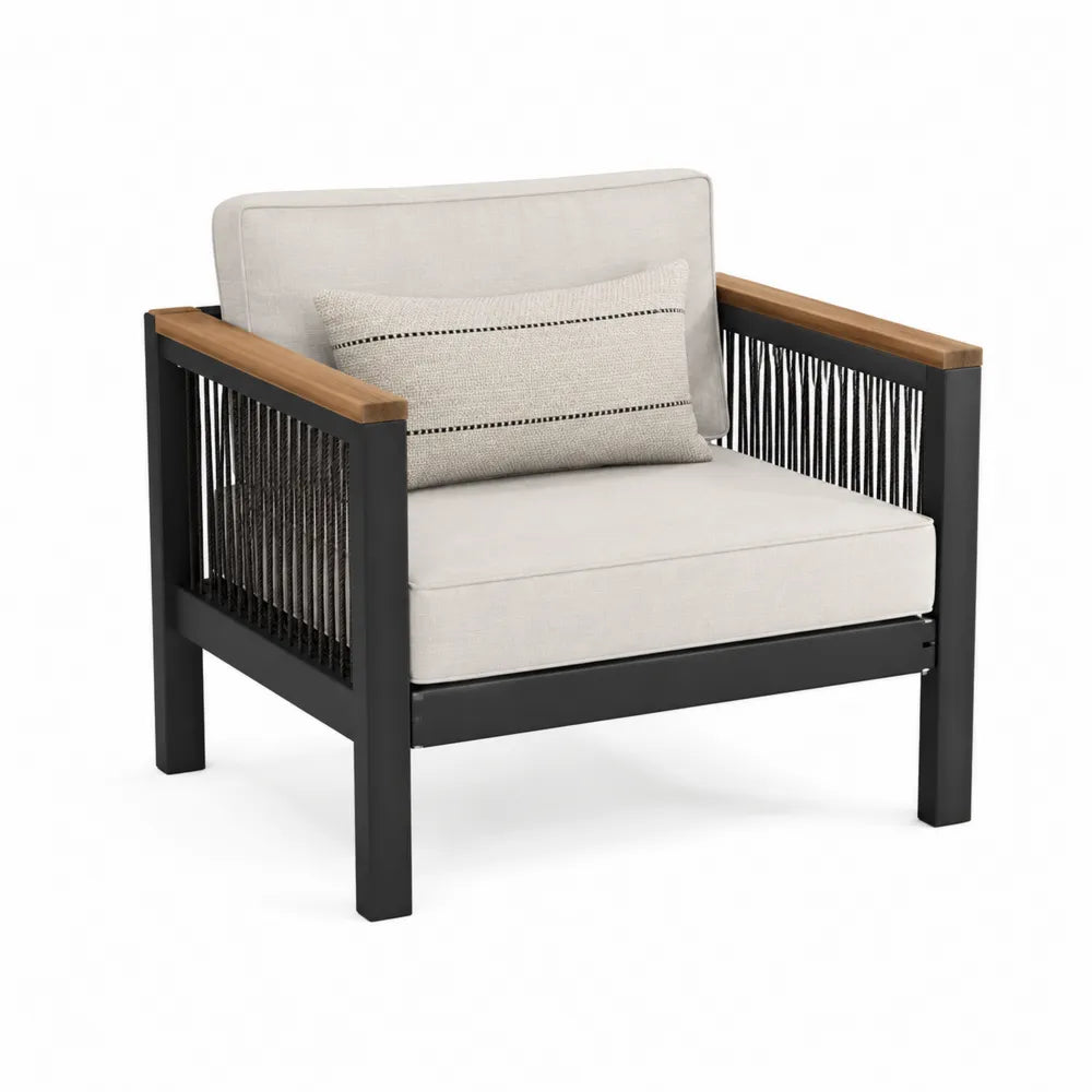 Outdoor Patio Chair with Aluminum and Teak Accents
