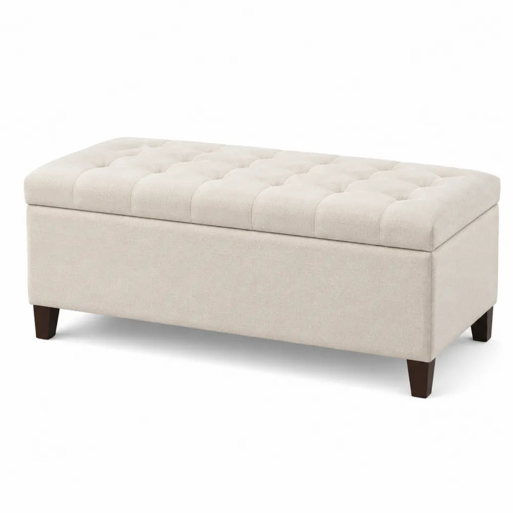 Rectangular Fabric Storage Bench with Tufted Lid