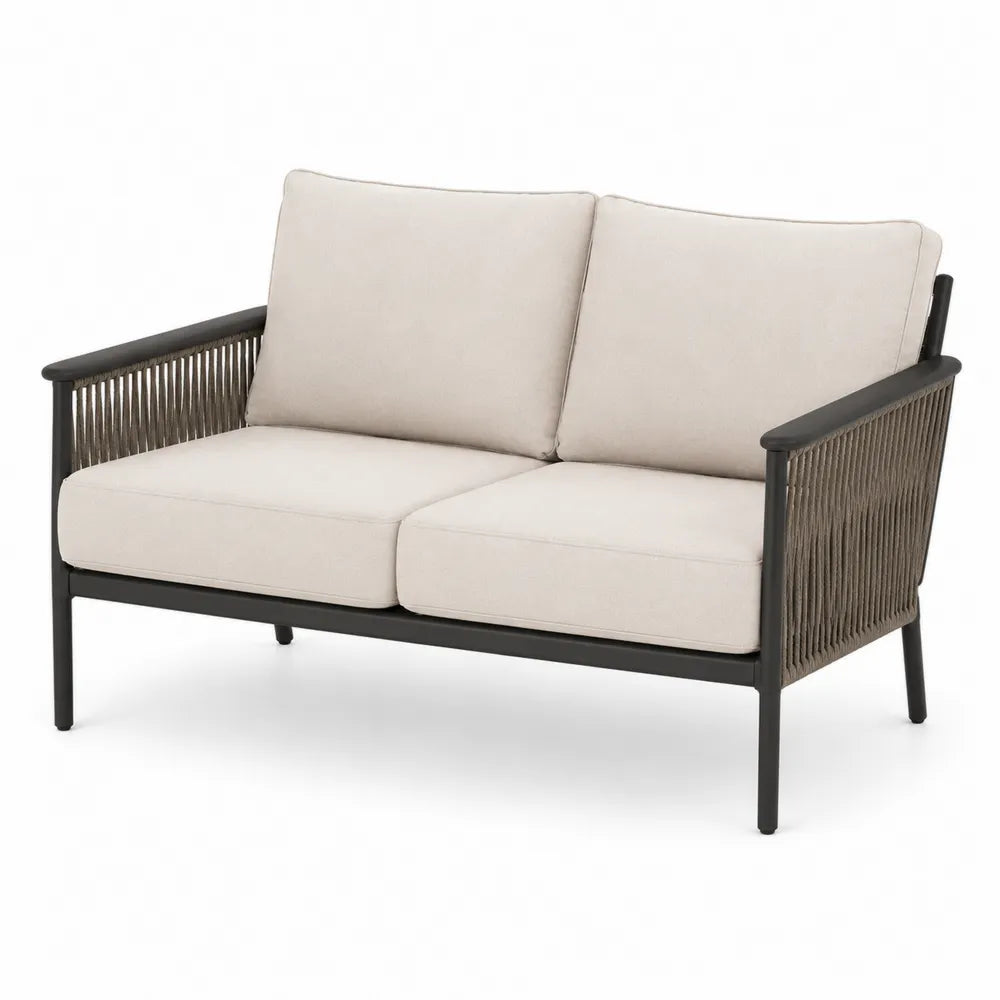 Outdoor Loveseat Sofa with Aluminum Frame, Polyester Cushions, and Rope Accents