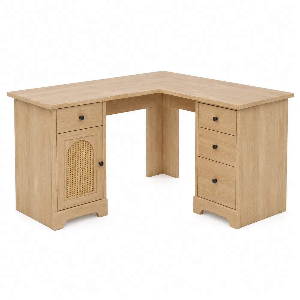 L-Shaped Corner Desk Oak Veneer with Natural Wood 140x140x76 cm