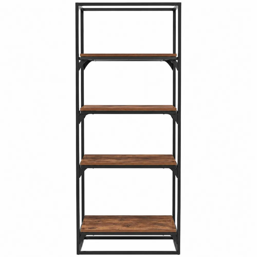 5-Tier Industrial Metal and Solid Wood Bookcase Bookshelves Brown Black 180cm