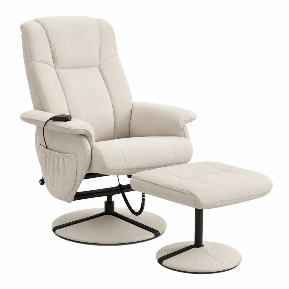 Fabric Recliner Chair with Ottoman Set Swivel Beige