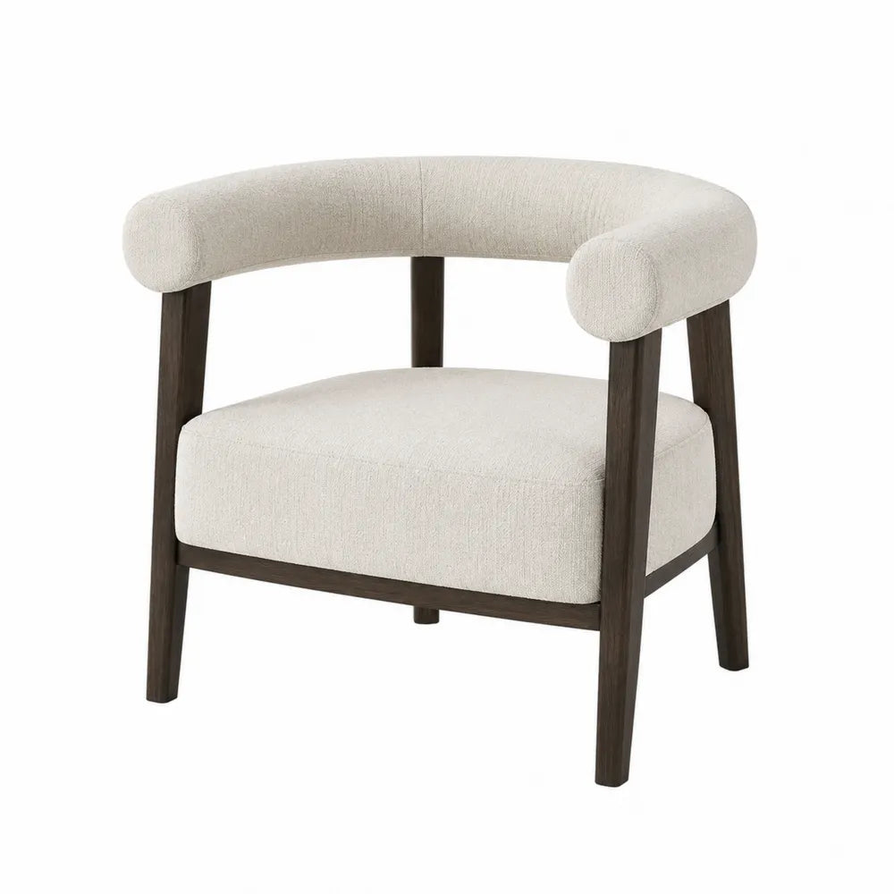 Beige Upholstered Lounge Chair with Solid Wood Frame