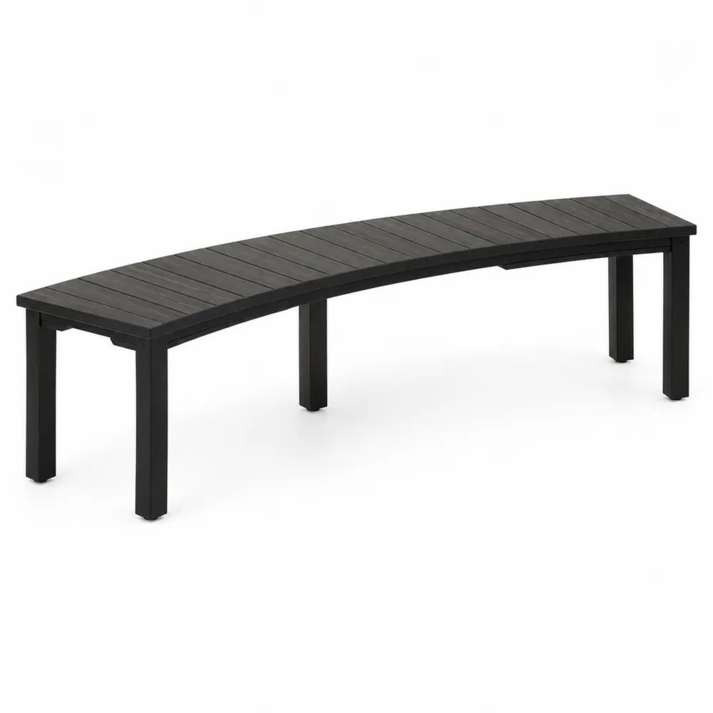 Curved Outdoor Bench with Polywood and Metal Frame in Black 160cm
