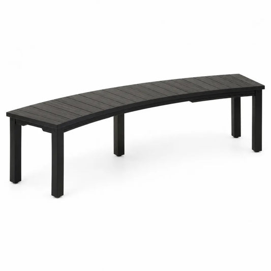 Curved Outdoor Bench with Polywood and Metal Frame in Black 160cm