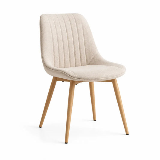 Beige Fabric Dining Chair with Oak Legs