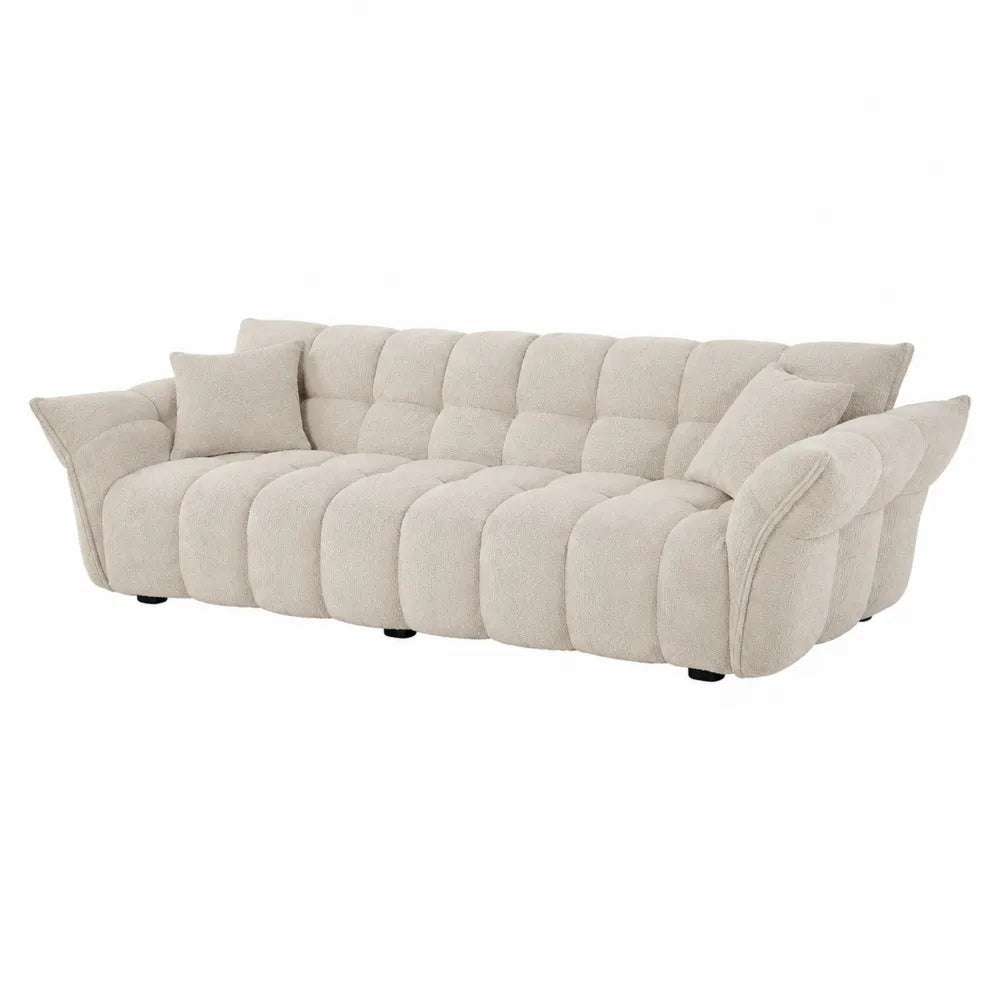 Beige Bouclé Fabric Upholstered Three-Seater Sofa