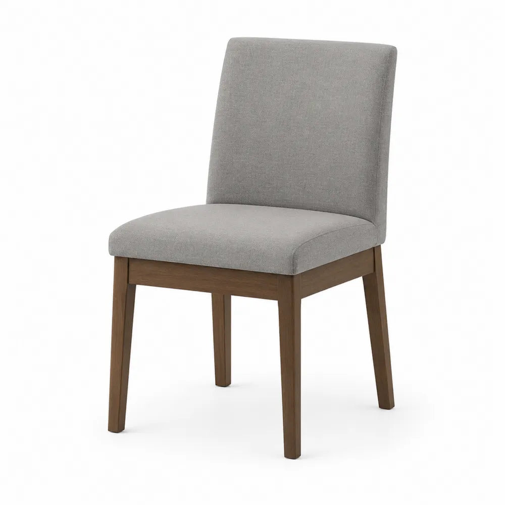 Gray Polyester Fabric Upholstered Dining Chair with Solid Wood Legs
