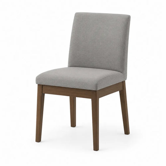 Gray Polyester Fabric Upholstered Dining Chair with Solid Wood Legs