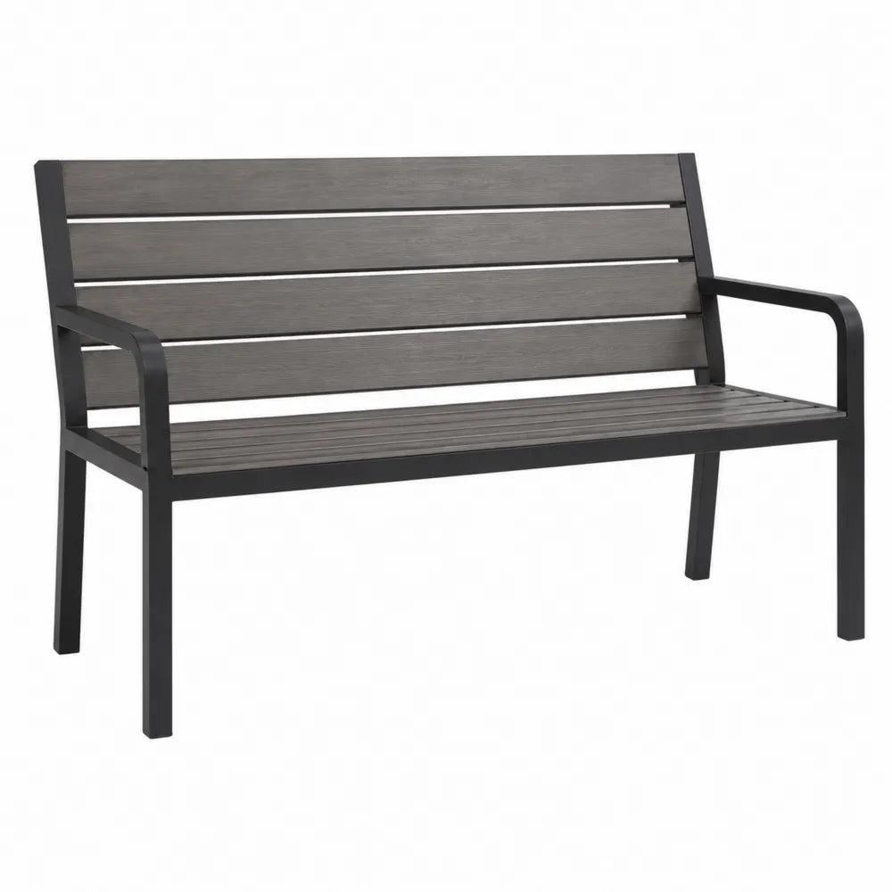 Outdoor Bench Metal Frame Gray Slats 120x60x80cm