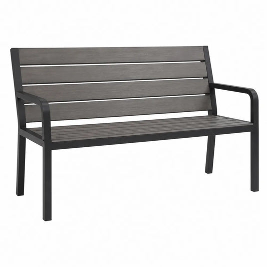 Outdoor Bench Metal Frame Gray Slats 120x60x80cm