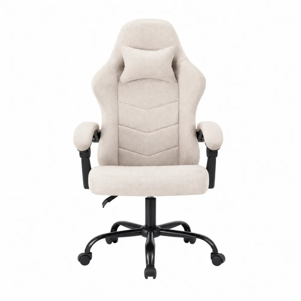 Ergonomic Office Chair Polyester Fabric Beige Adjustable Swivel with Headrest and Armrests