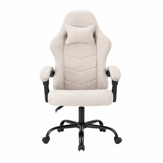 Ergonomic Office Chair Polyester Fabric Beige Adjustable Swivel with Headrest and Armrests