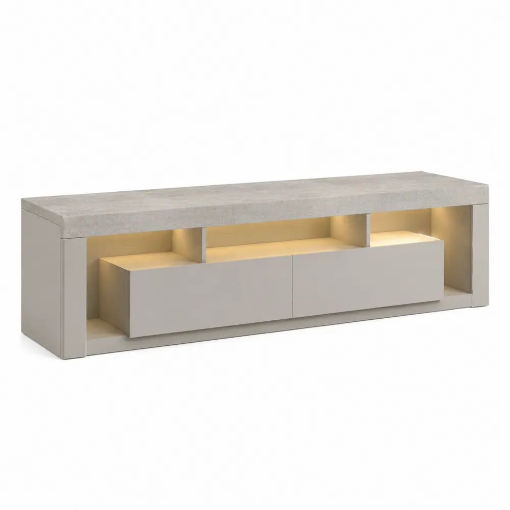 Concrete Veneer TV Stand with Storage and LED Lighting 150cm