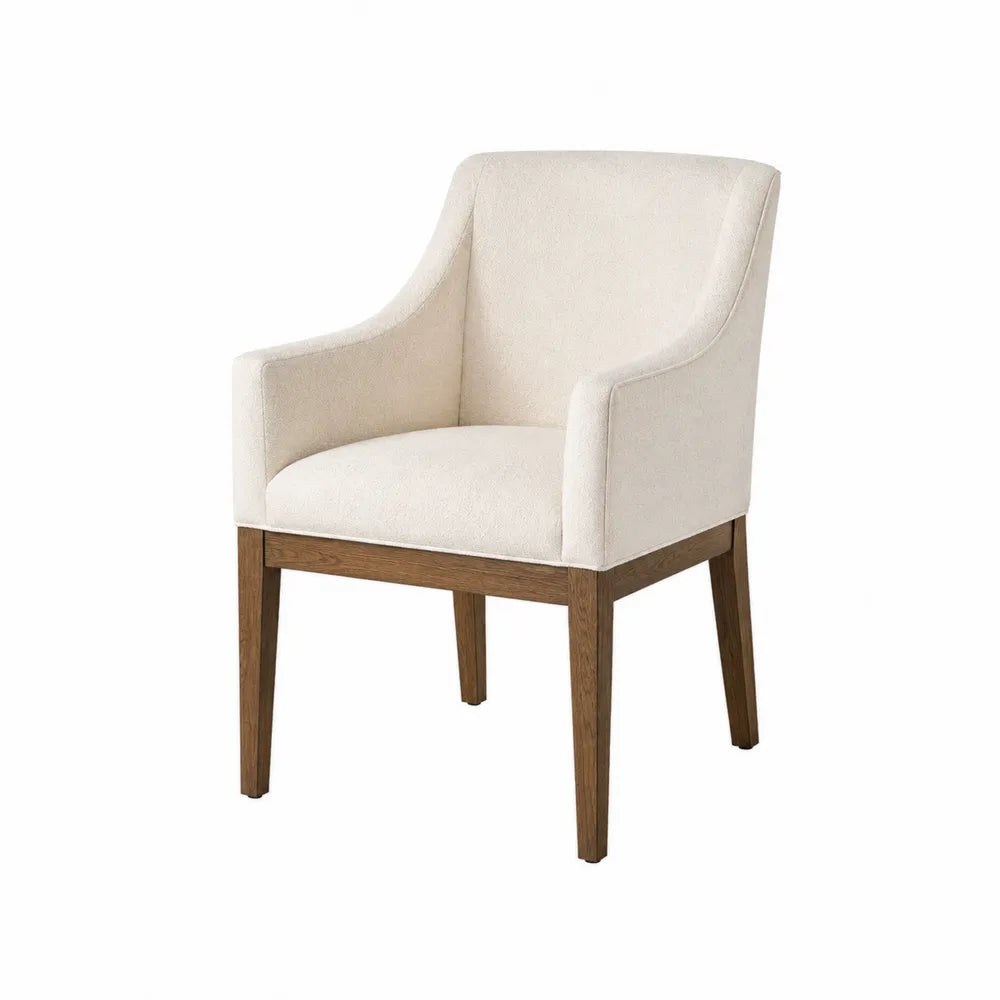 Ivory Upholstered Armchair with Wood Legs