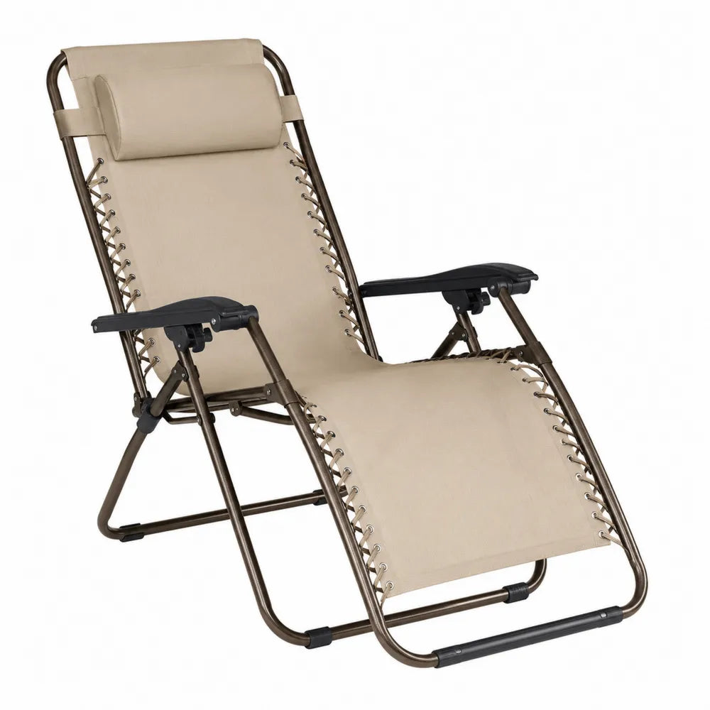 Outdoor Reclining Folding Chair Steel Frame Beige