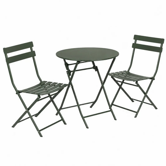 3-Piece Folding Outdoor Bistro Set Steel Dark Green