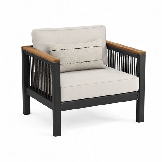Outdoor Patio Chair with Aluminum and Teak Accents