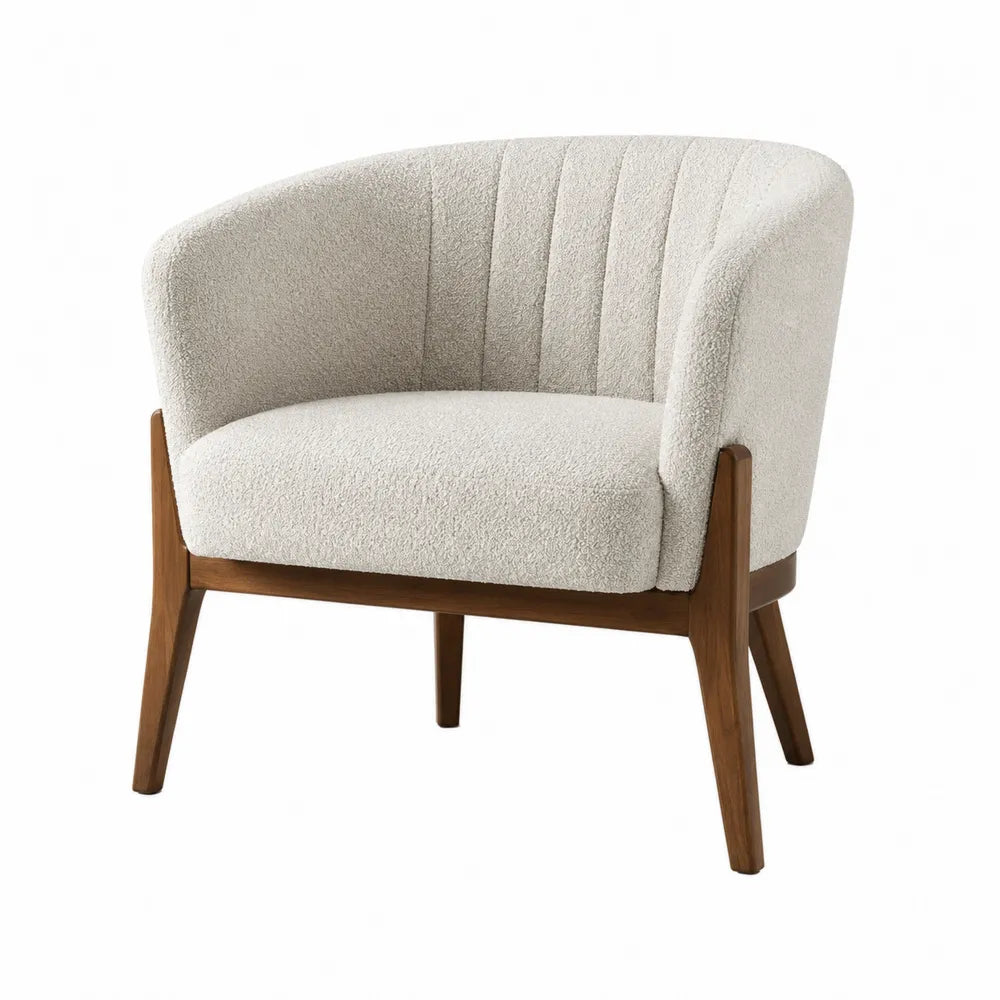 Wood Frame Bouclé Lounge Chair Beige 75x70x75 cm