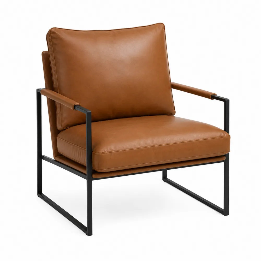Brown Faux Leather Armchair with Metal Frame