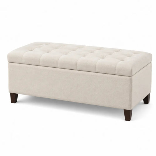 Rectangular Fabric Storage Bench with Tufted Lid