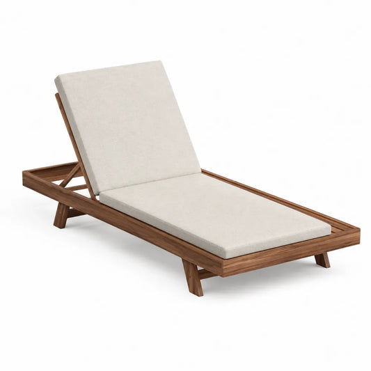 Acacia Wood Outdoor Lounger with Beige Polyester Cushion