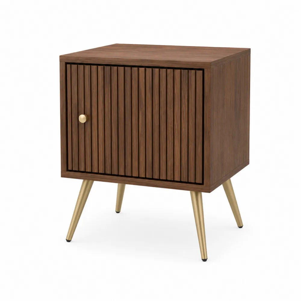 Mid-Century Modern Walnut Nightstand with Metal Legs