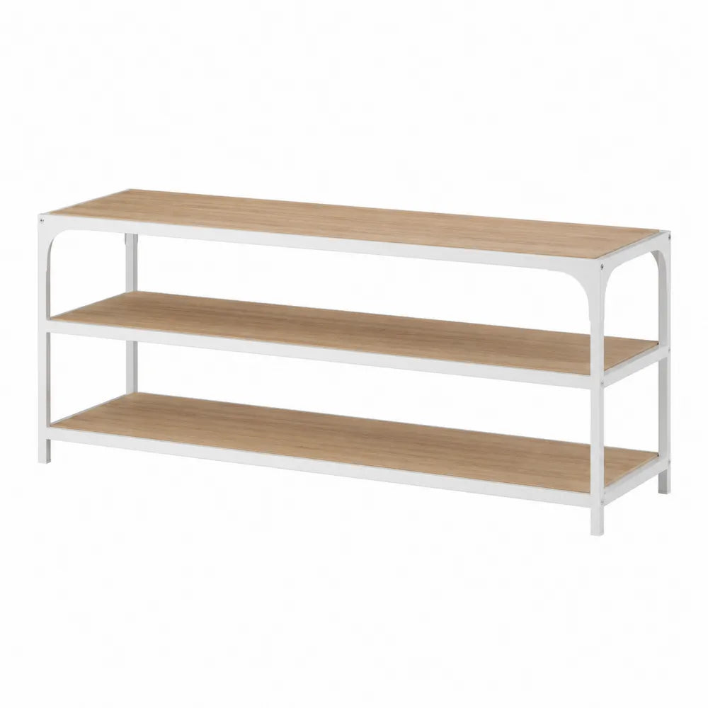 3-Tier Metal Frame Particle Board Shelf White/Brown 120cm x 35cm x 50cm