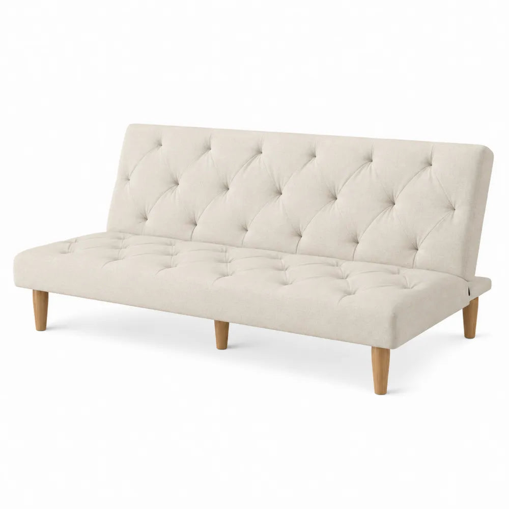 Convertible Tufted Sofa Bed Fabric Light Beige 180cm