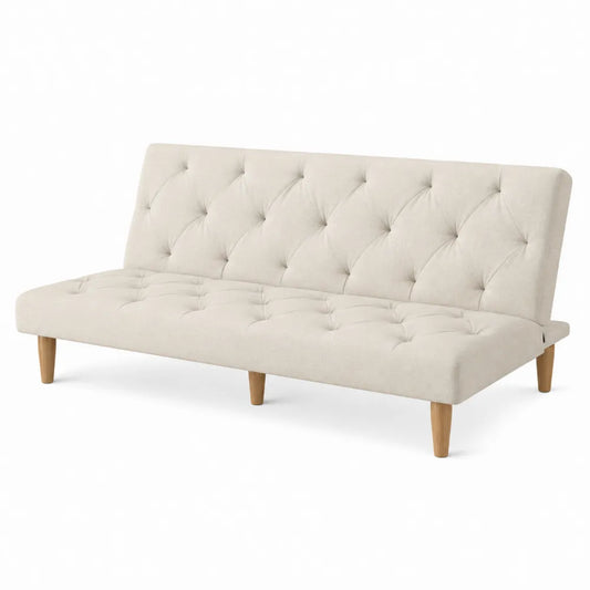 Convertible Tufted Sofa Bed Fabric Light Beige 180cm