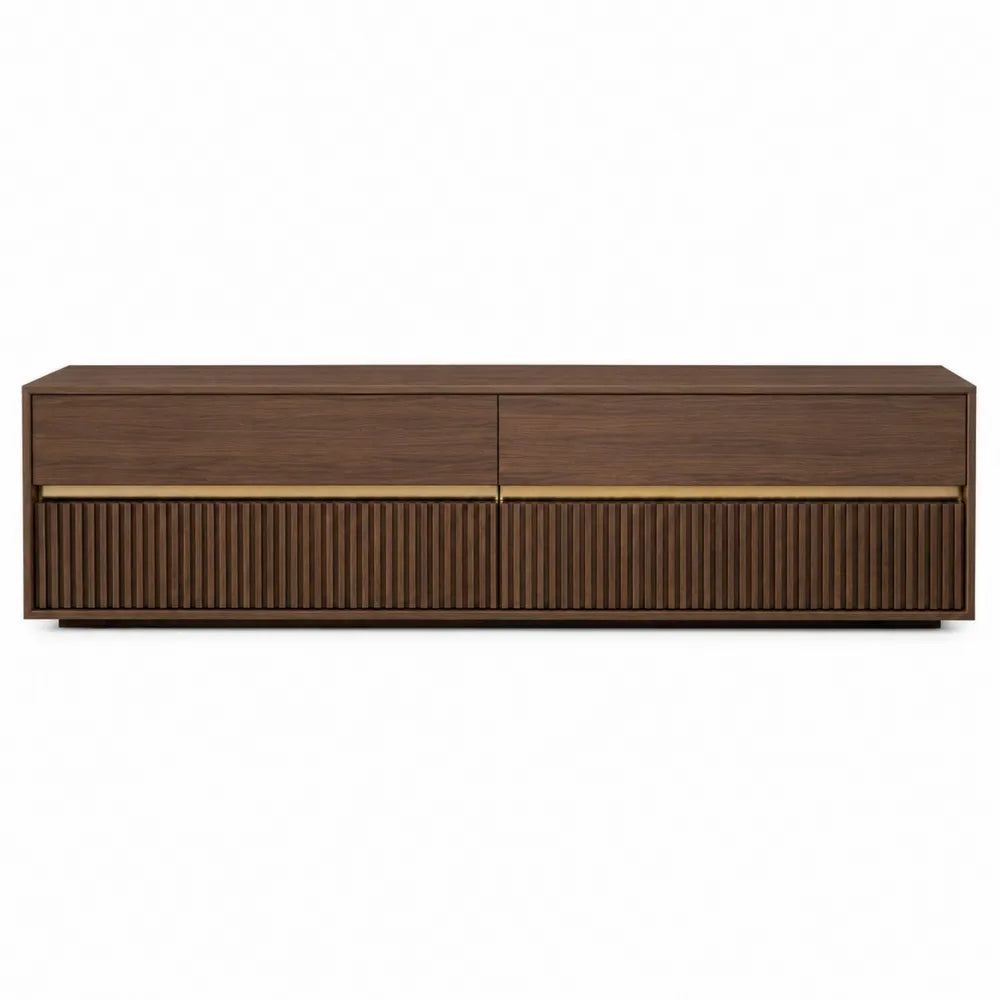 Walnut Wood Rectangular TV Stand with Fluted Design 180cm