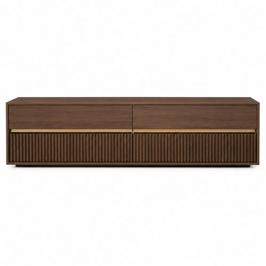 Walnut Wood Rectangular TV Stand with Fluted Design 180cm
