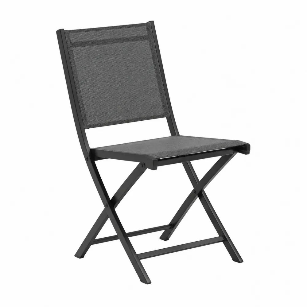 Outdoor Folding Chair Metal Frame Polyester Mesh Black 85cm
