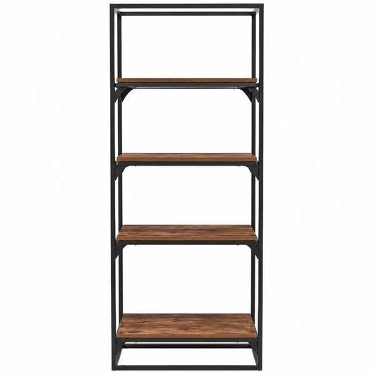 5-Tier Industrial Metal and Solid Wood Bookcase Bookshelves Brown Black 180cm