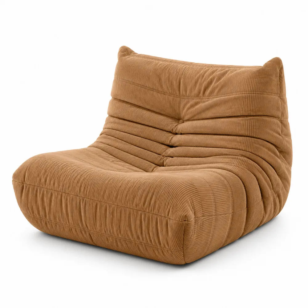 Corduroy Lounge Chair Foam Filling Brown