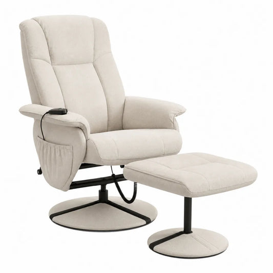 Fabric Recliner Chair with Ottoman Set Swivel Beige