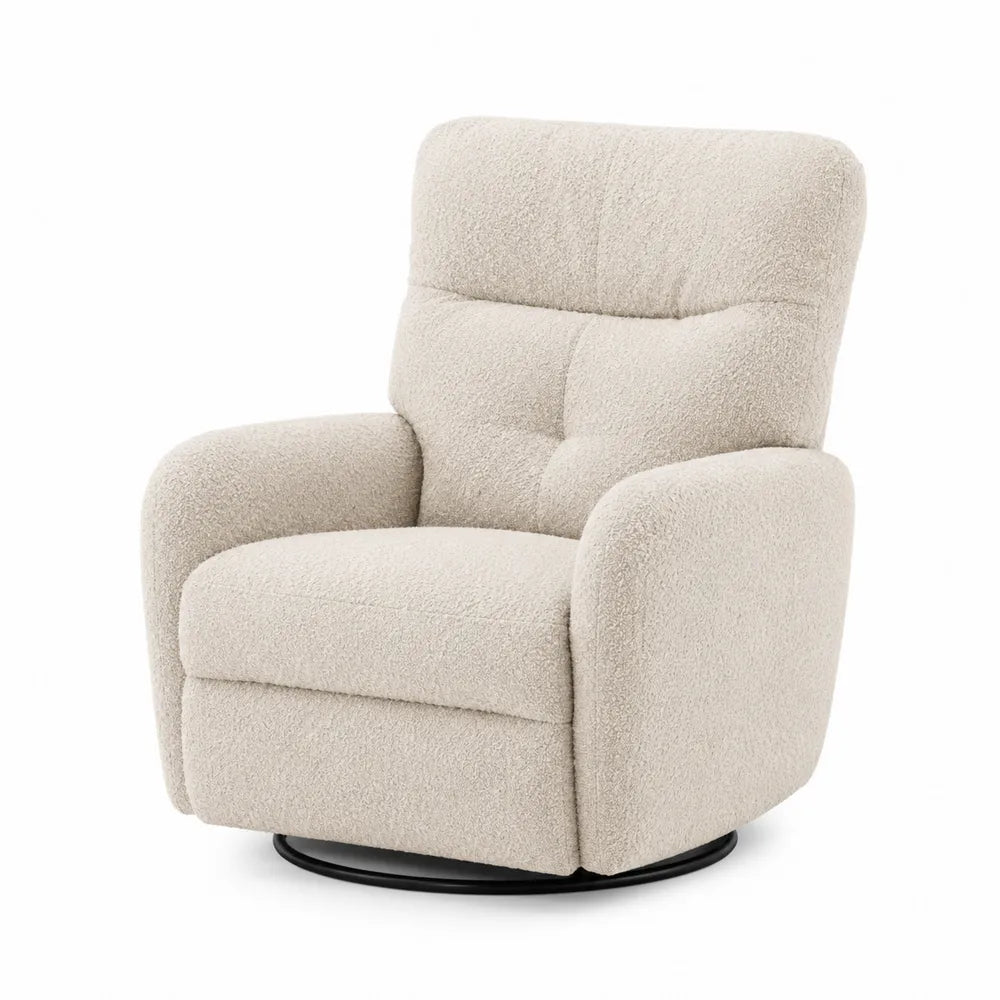 Swivel Recliner Chair Bouclé Fabric Metal Base Beige