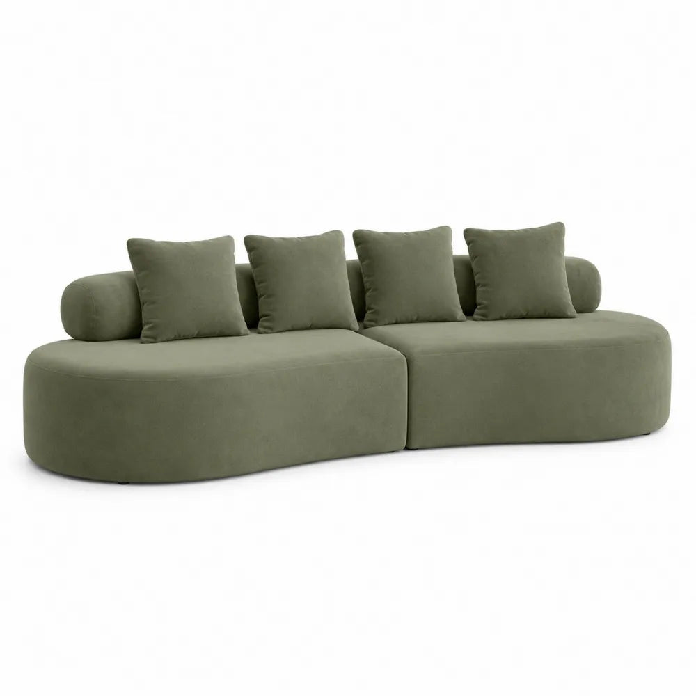 Curved Fabric Sofa Set Green 220cm