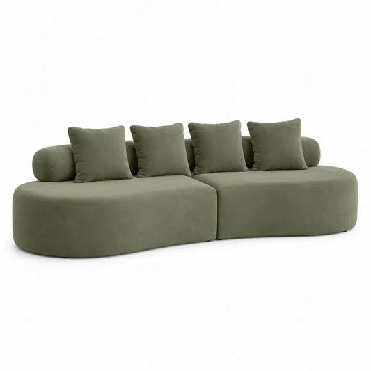Curved Fabric Sofa Set Green 220cm