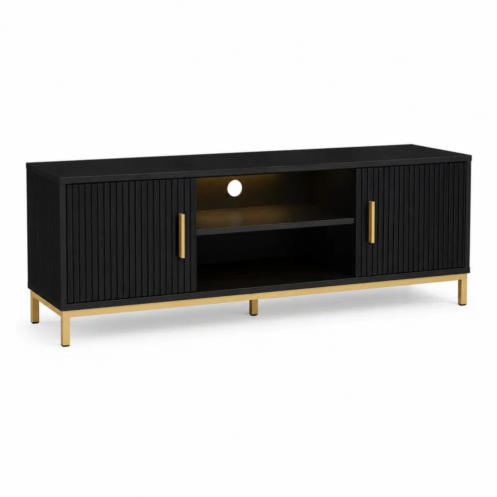 Black MDF TV Stand with Steel Legs 150cm