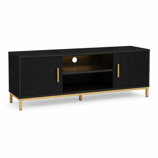 Black MDF TV Stand with Steel Legs 150cm