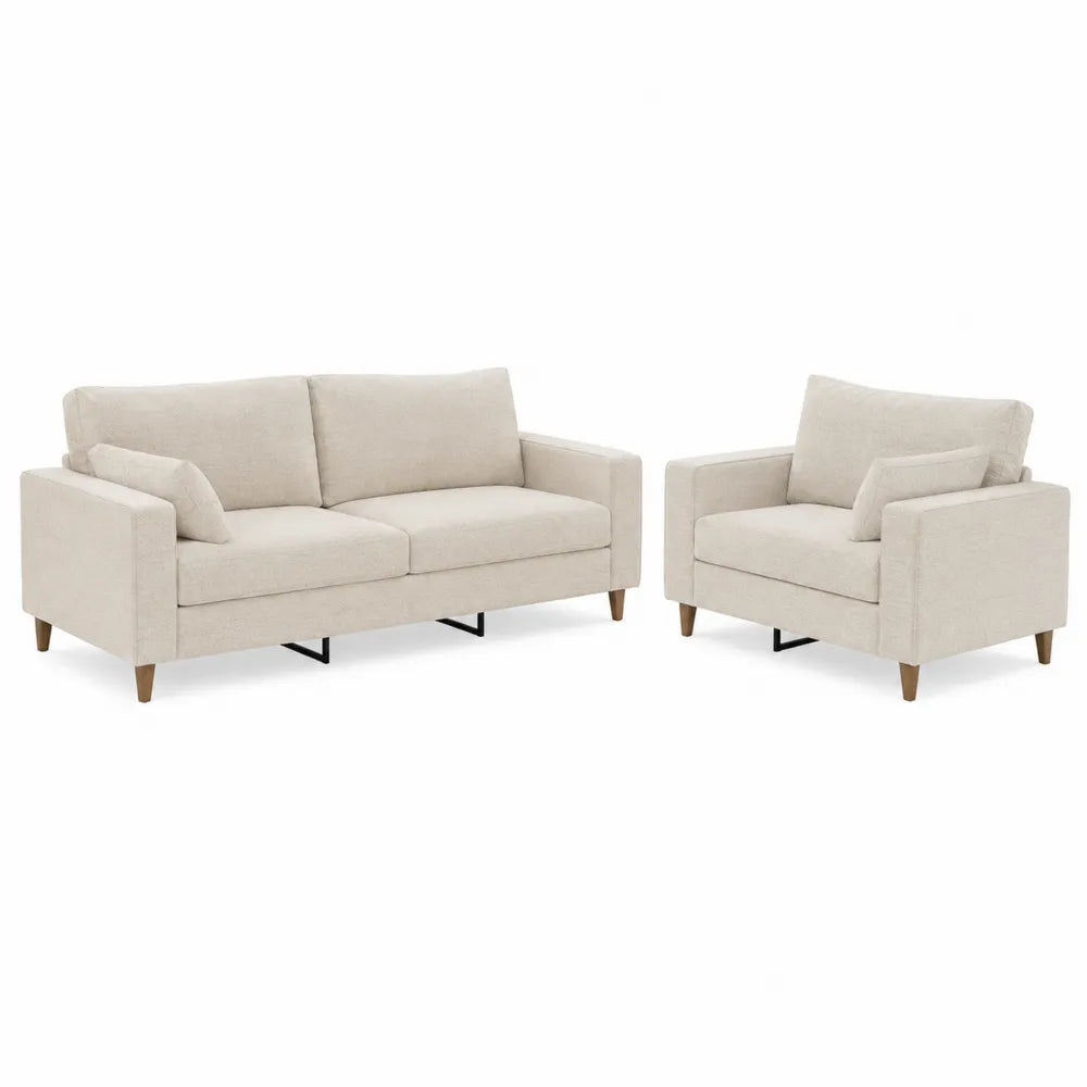 2-Piece Polyester Fabric Sofa Set Beige with Loveseat and Armchair