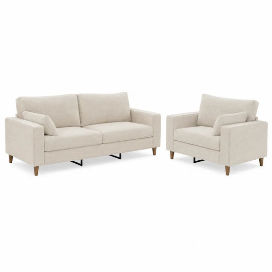 2-Piece Polyester Fabric Sofa Set Beige with Loveseat and Armchair