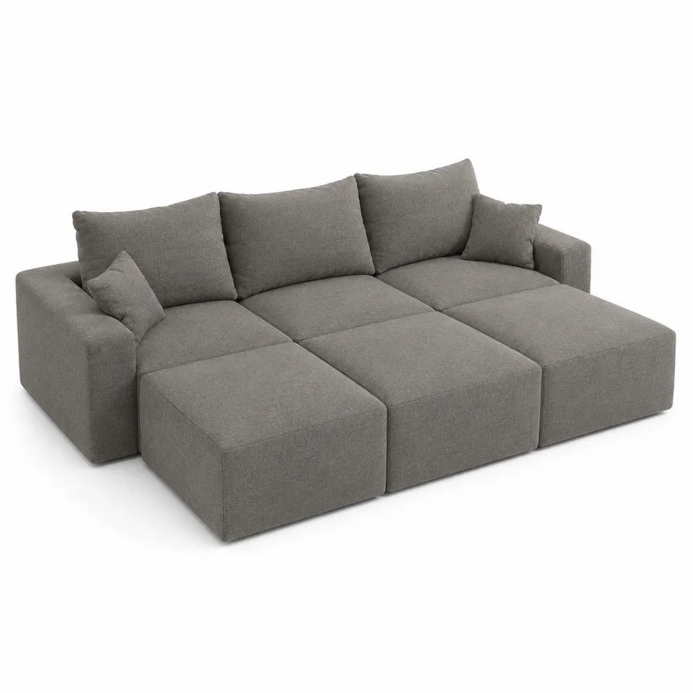 Modular Sectional Sofa Set Polyester Fabric Gray 300cm
