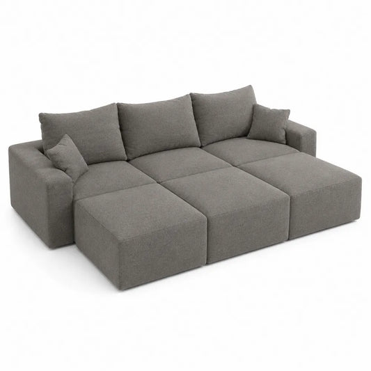 Modular Sectional Sofa Set Polyester Fabric Gray 300cm