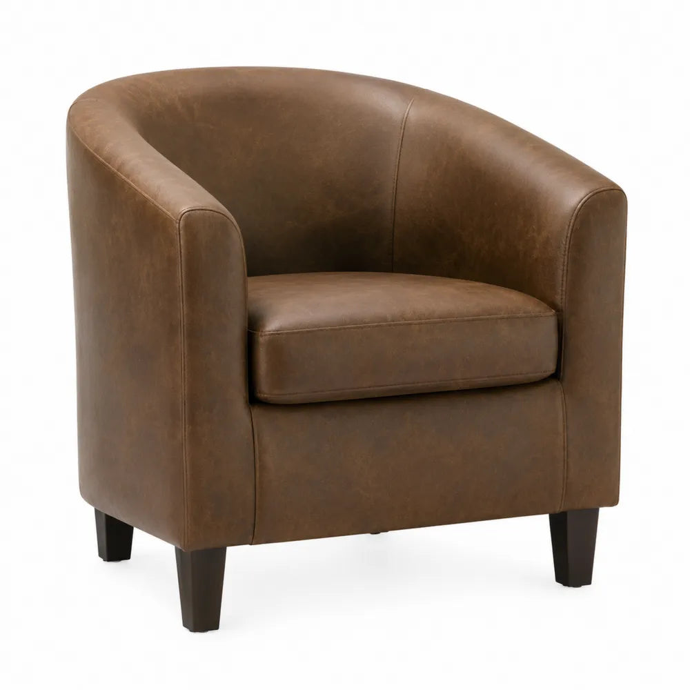 Brown Leather Chair with Wooden Legs