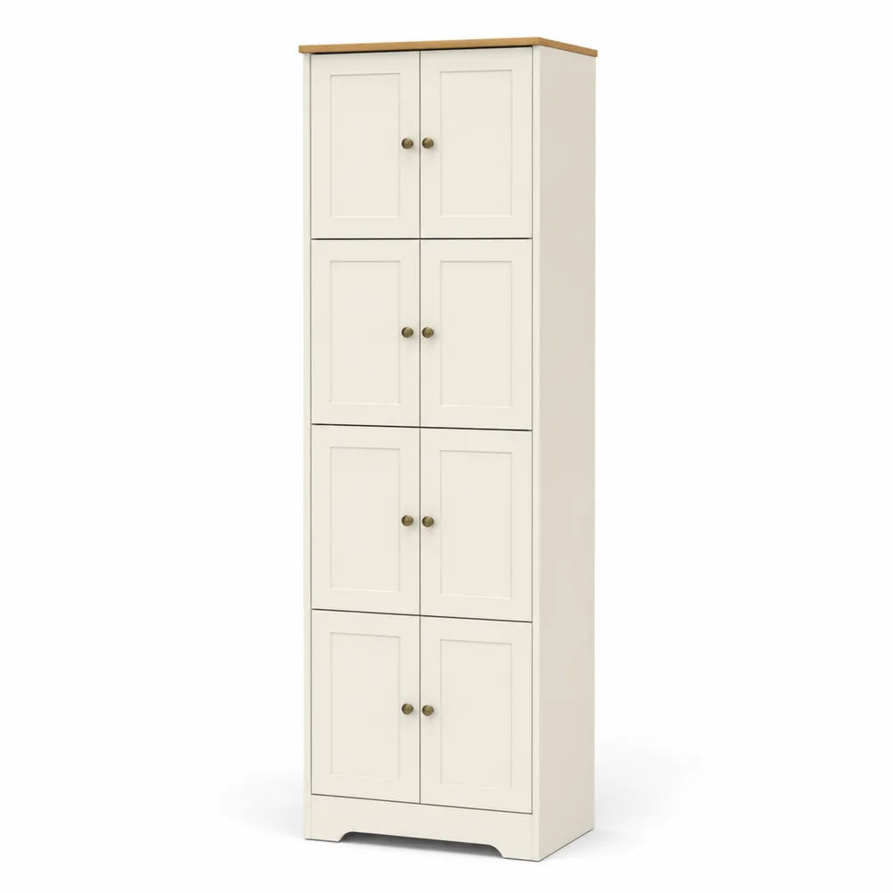 Tall Wooden Storage Cabinet with 6 Doors Cream White
